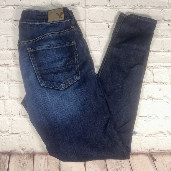 American Eagle Outfitters Tomgirl Distressed Jeans Women’s 00 Regular Blue Denim - Picture 1 of 9